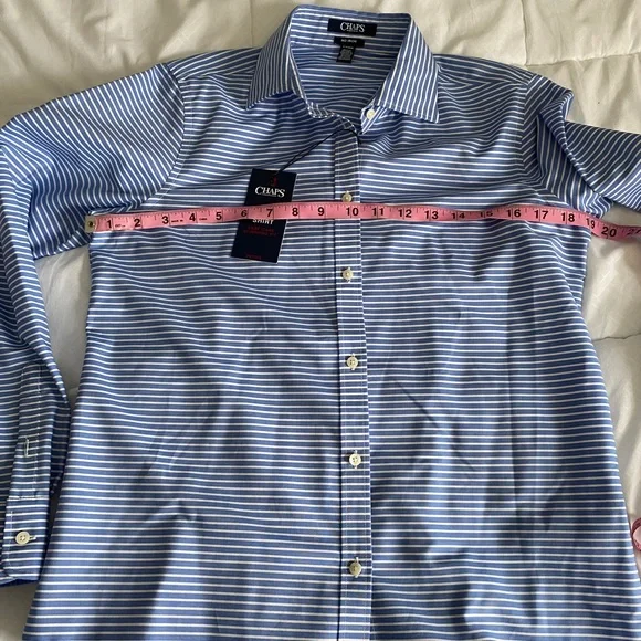CHAPS no iron button down shirt, petite medium, slimming fit, striped (NWT) - Picture 10 of 15